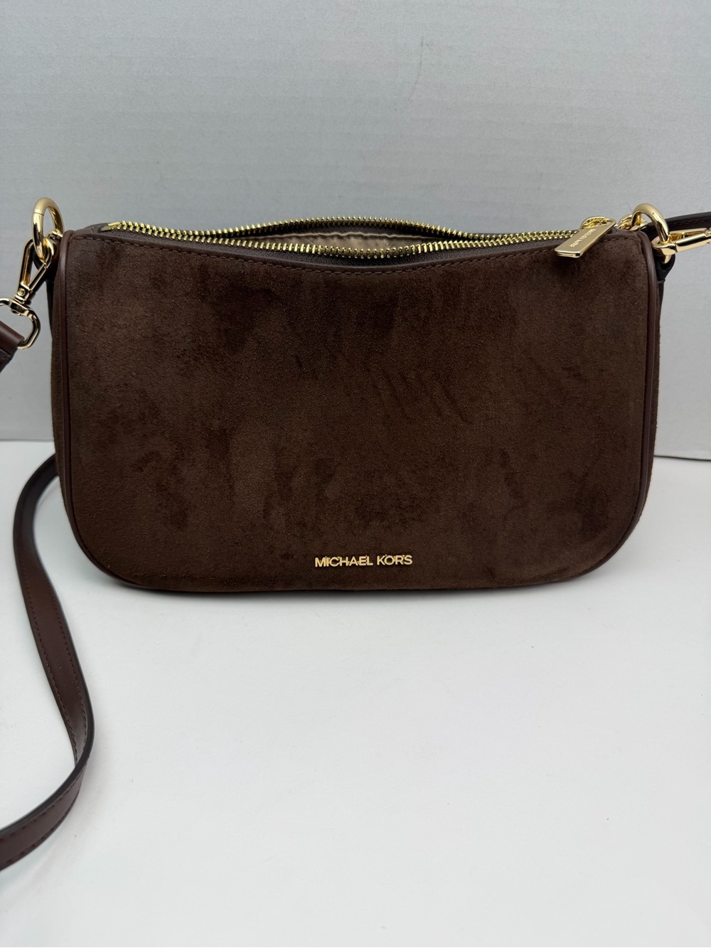 Michael Kors Carmela Medium Suede Convertible Crossbody Bag In Nutmeg